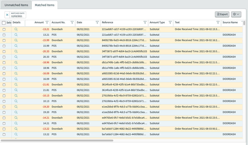 third party delivery reconciliation screenshot