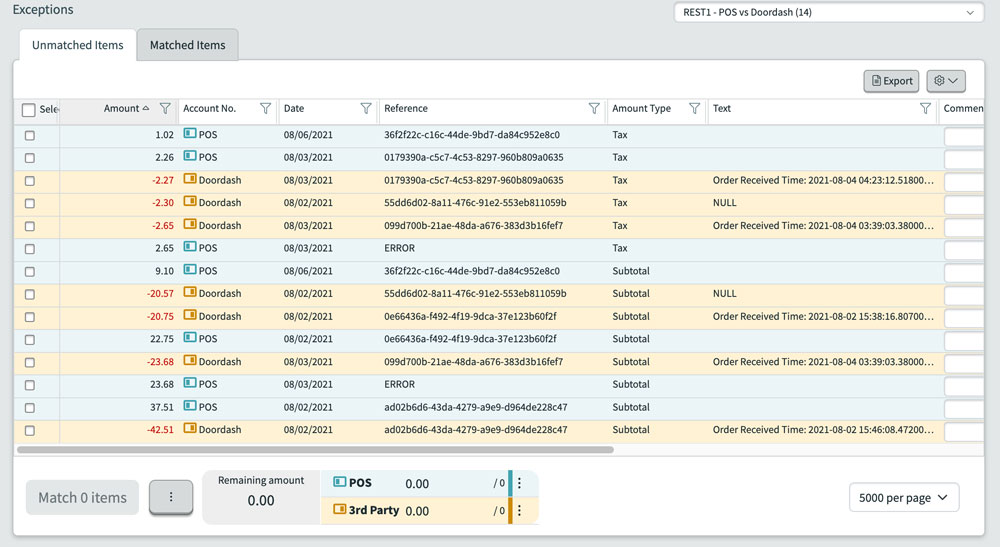 third party delivery reconciliation screenshot