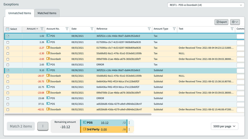 third party delivery reconciliation screenshot