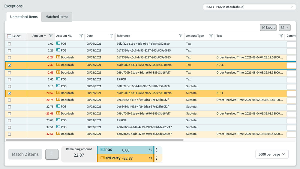 third party delivery reconciliation screenshot